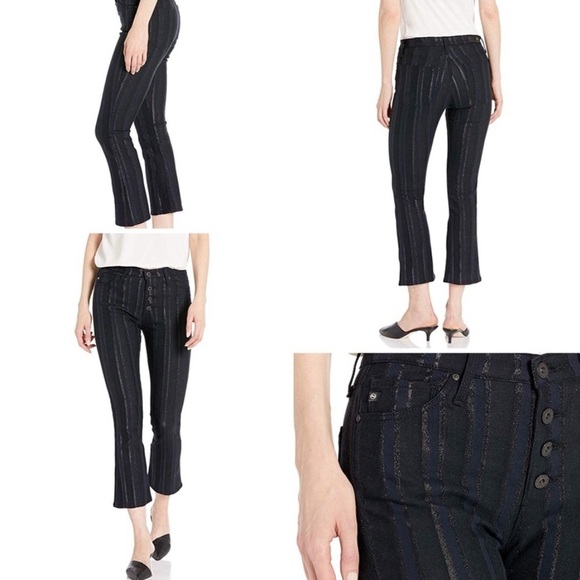 AG Adriano Goldschmied Jodi Button Up High Rise Flare Crop Metallic in 28R - Picture 1 of 15